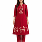 Shorekraft Red Warli Printed Cotton Flex Kurta Set for Women