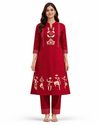 Shorekraft Red Warli Printed Cotton Flex Kurta Set for Women