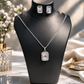 Luxury Emerald Cut Yellow Crystal Pendant Necklace Set for Women