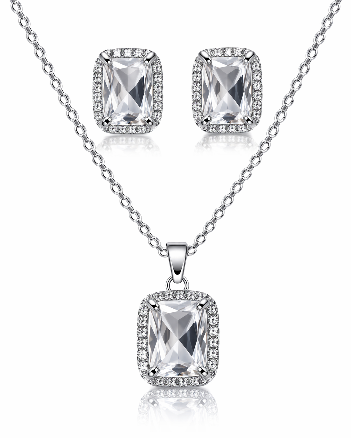 Luxury Emerald Cut Yellow Crystal Pendant Necklace Set for Women