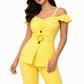 Solea Yellow Belted Co-ord Set for Women Off Shoulder
