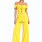 Solea Yellow Belted Co-ord Set for Women Off Shoulder
