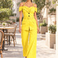 Solea Yellow Belted Co-ord Set for Women Off Shoulder