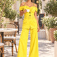 Solea Yellow Belted Co-ord Set for Women Off Shoulder