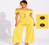 Solea Yellow Belted Co-ord Set for Women Off Shoulder