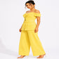 Solea Yellow Belted Co-ord Set for Women Off Shoulder