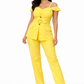 Solea Yellow Belted Co-ord Set for Women Off Shoulder